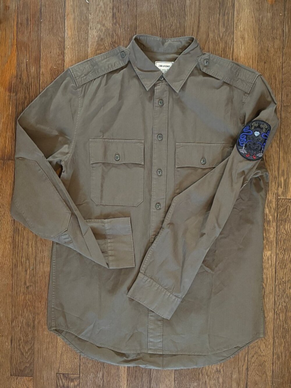 Zadig & Voltaire Sigmund Officer Military Shirt - Khaki Green - EU 40 (US M/L)